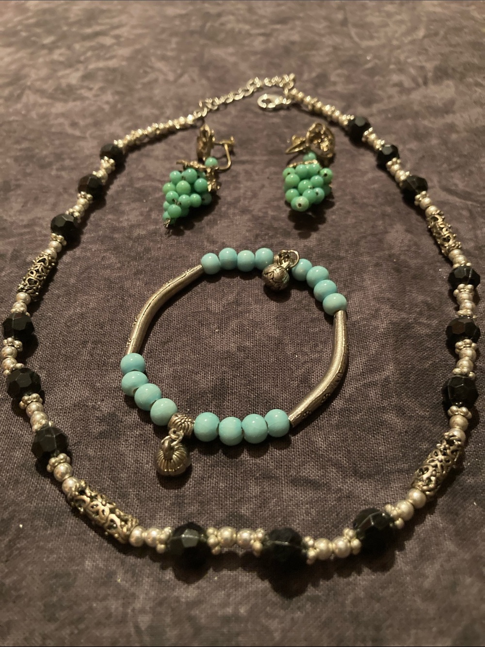 Beaded Necklace, Bracelet & Earring Set — Silver Accents Boho Style